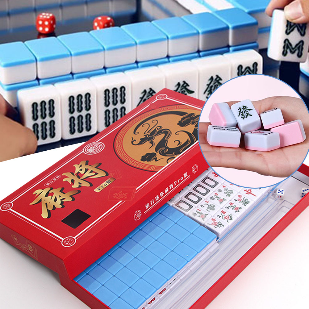 Board Game Name - ชุดไพ่นกกระจอกขนาดเล็กแบบพกพาสำหรับเดินทาง ชุดไพ่นกกระจอกสำหรับเดินทางพร้อมกล่องเก็บของ ของเล่นเกมกระดานทนต่อการตกกระแทกสำหรับการสังสรรค์ของครอบครัว