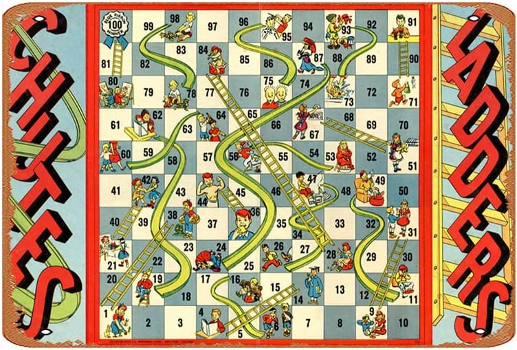 Board Game Cafe - ป้ายโลหะวินเทจลายเกม Chutes & Ladders ปี 1943