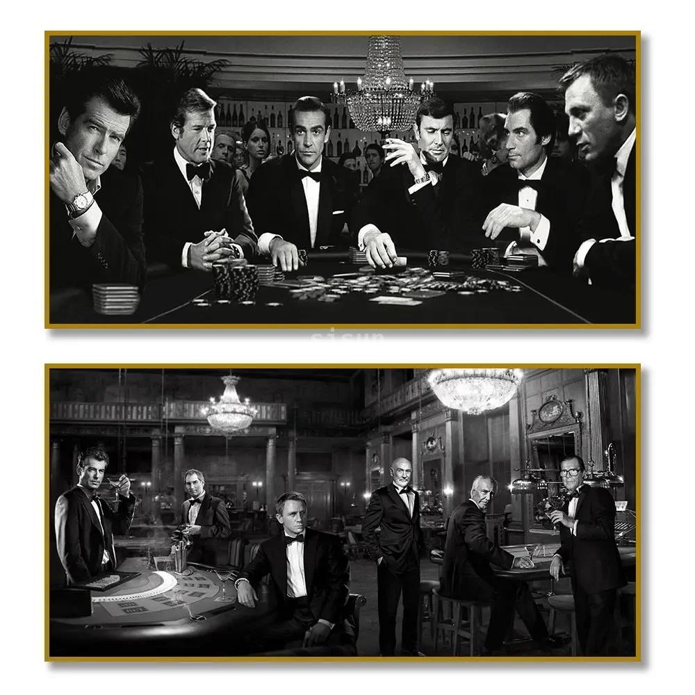 Board Game Hotel - Spy Film คลาสสิกโป๊กเกอร์ผ้าใบ Art James Bond